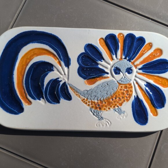 Vintage OWL Bennington Cooperative Pottery Tile Wall Art Trivet XL Vermont MCM - Picture 2 of 7